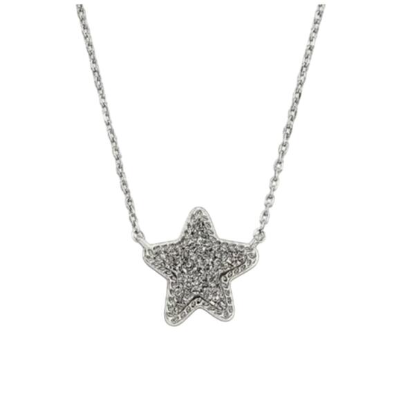NWT! Kendra Scott Silver Jae Star Necklace in Rhodium Platinum Drusy - Picture 2 of 7